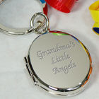Engraved Silver Oval Locket Key Chain