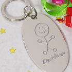 Engraved Stick Figure Silver Key Chain
