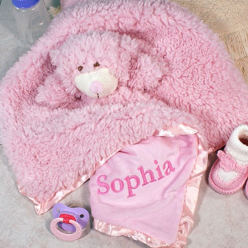 Embroidered Pink Bear Cuddle Bud Blankie E703685