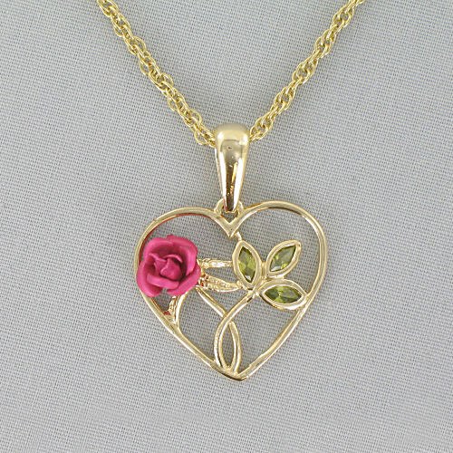 Goldtone Heart with Pink Rose Necklace 8BD1DZ1932