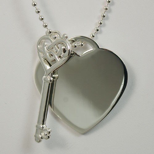 Engraved Key To My Heart Silvertone Pendant Necklace 8BD2DG1200