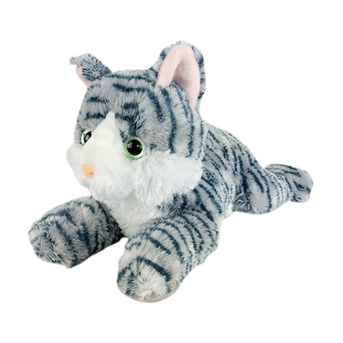 Grey Striped Stuffed Cat Toy | Soft Plush Cat