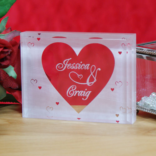 Engraved Couples Heart Keepsake Block