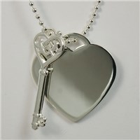 Engraved Key To My Heart Silvertone Pendant Necklace 8BD2DG1200