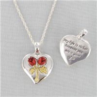 Red Rose Silvertone Heart Necklace 8BD2DA1158