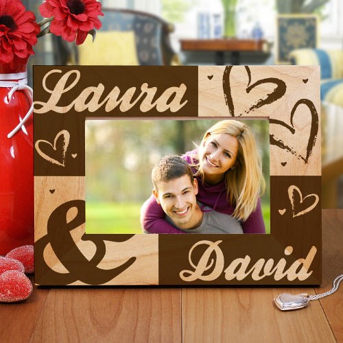 Engraved Couples Hearts Wooden Picture Frame 8B952261